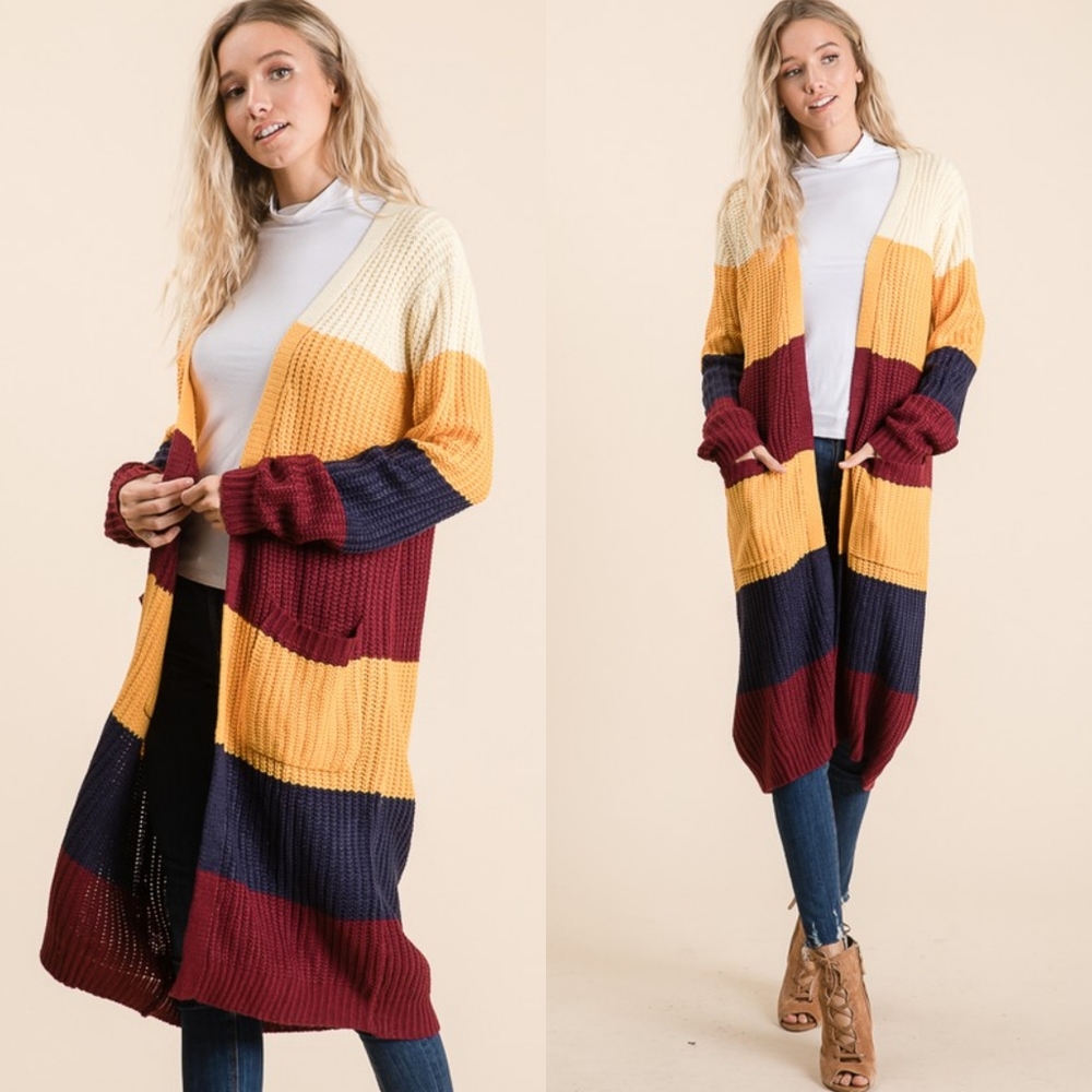 LAST 1! Long colorblock thick knit cardigan - Picture 2 of 7